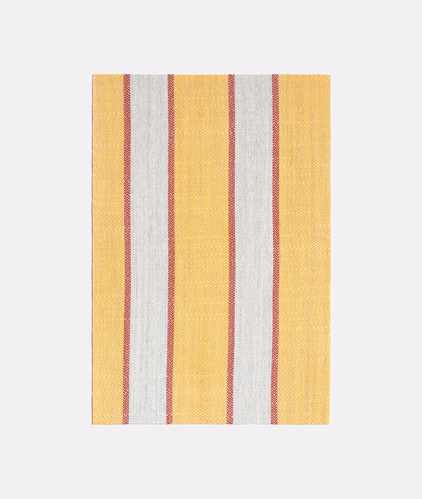 Ochre yellow and seafoam vertical striped weave with slim muted red lines