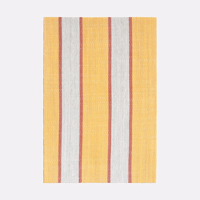 Ochre yellow and seafoam vertical striped weave with slim muted red lines