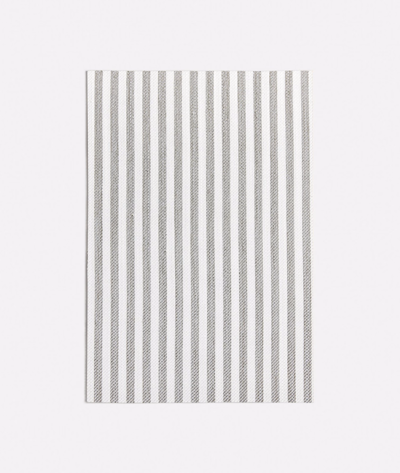 Cool grey and ivory narrow vertical striped fabric with a fine woven texture