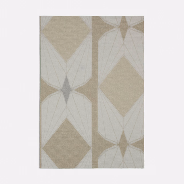 Yurta Beige fabric with warm beige ground and large ivory geometric petal motifs