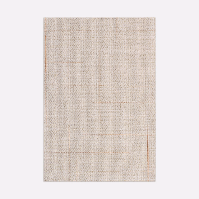 Pale nude beige woven fabric with a subtle rectangular grid and tactile texture