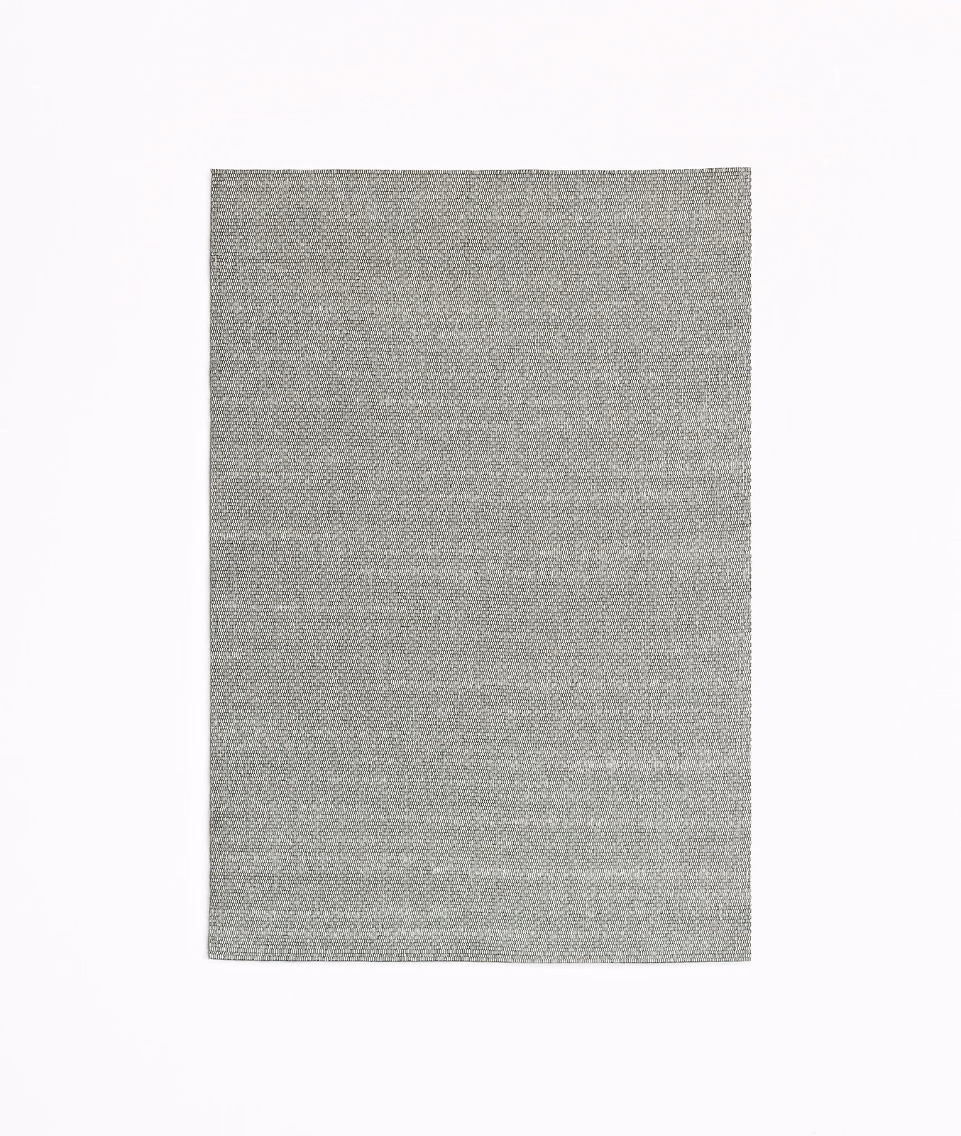 Cool silver-grey woven swatch with fine horizontal striations and muted metallic sheen