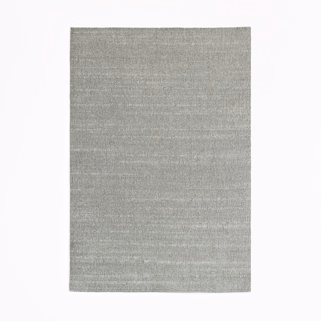 Cool silver-grey woven swatch with fine horizontal striations and muted metallic sheen