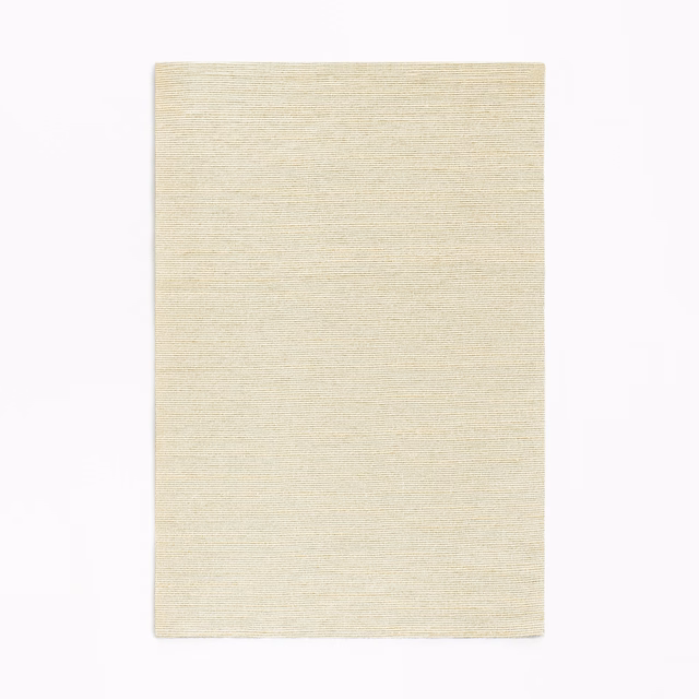 Pale ivory woven fabric swatch with fine horizontal striated texture