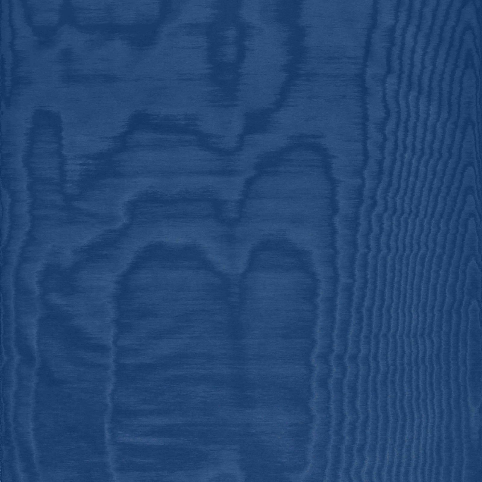 Deep Prussian blue fabric with irregular moiré bands and fine vertical ripples