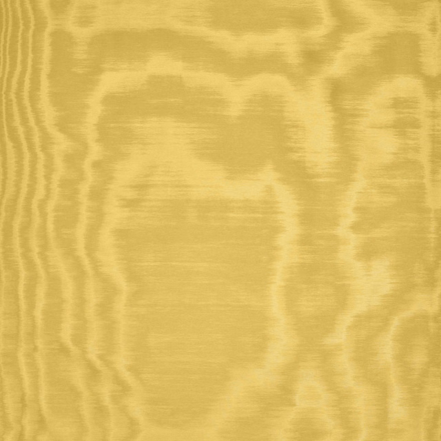 Muted citron-yellow moiré fabric with softly rippled, lustrous vertical striations