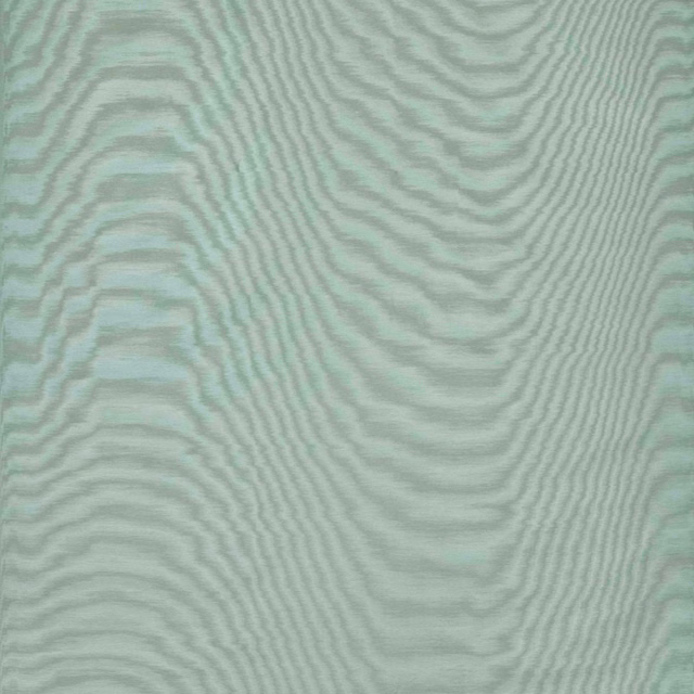Pale jade green moiré textile with irregular flowing wave lines and soft sheen