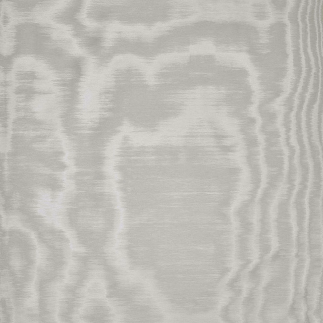 Pale silver-grey fabric with broad, wavering vertical moiré bands and fine sheen