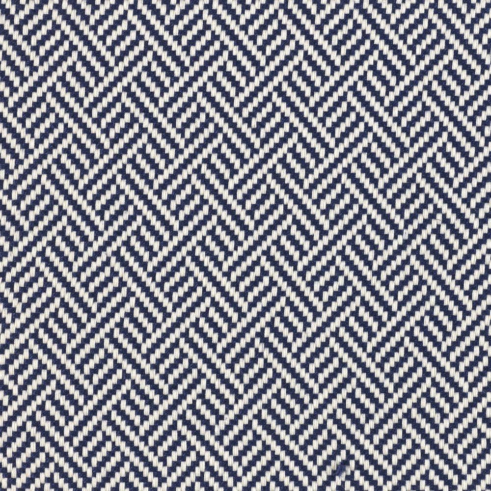 Close view of deep navy and cream woven chevrons with crisp zigzag texture