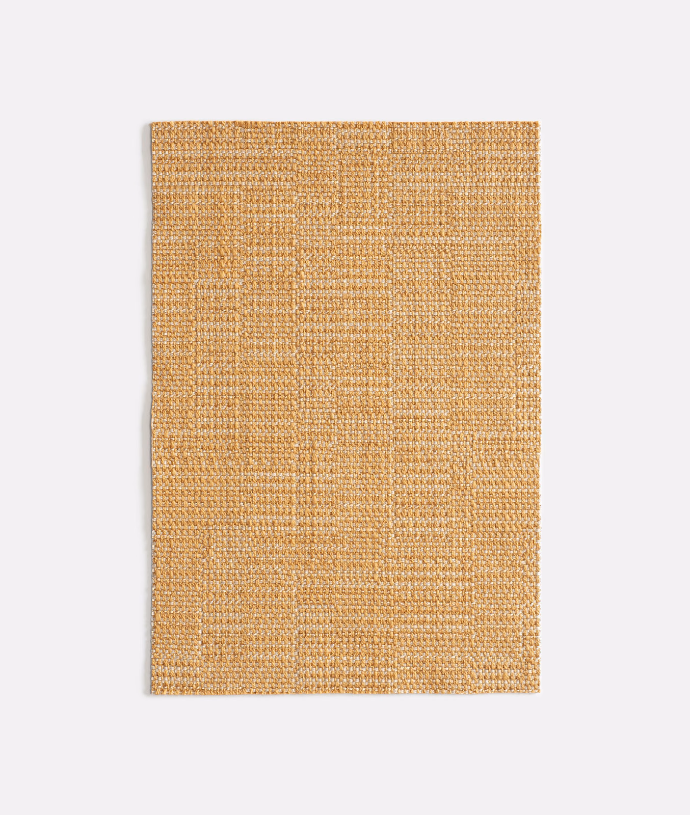 Amber-gold geometric woven fabric swatch with a tactile, variegated block texture