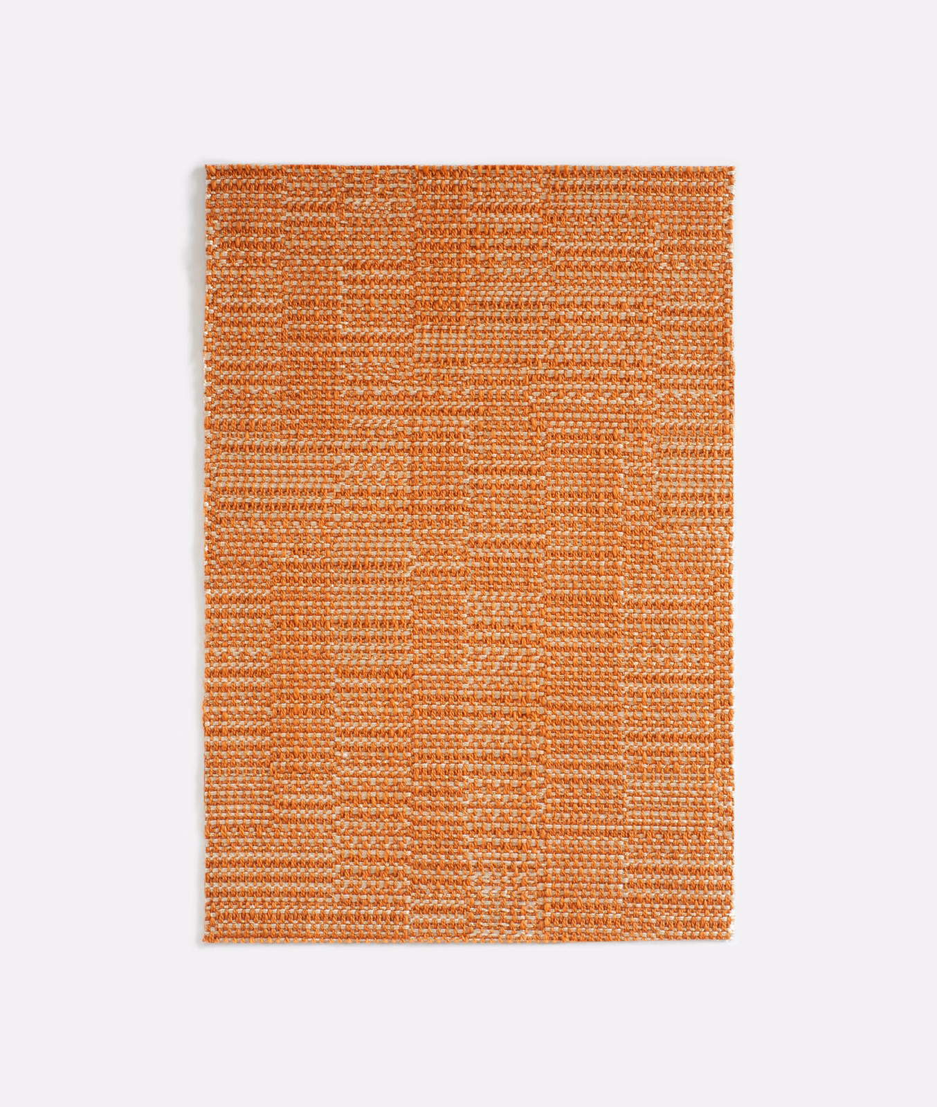 Warm coral-orange woven swatch with ridged horizontal bands and subtle block pattern