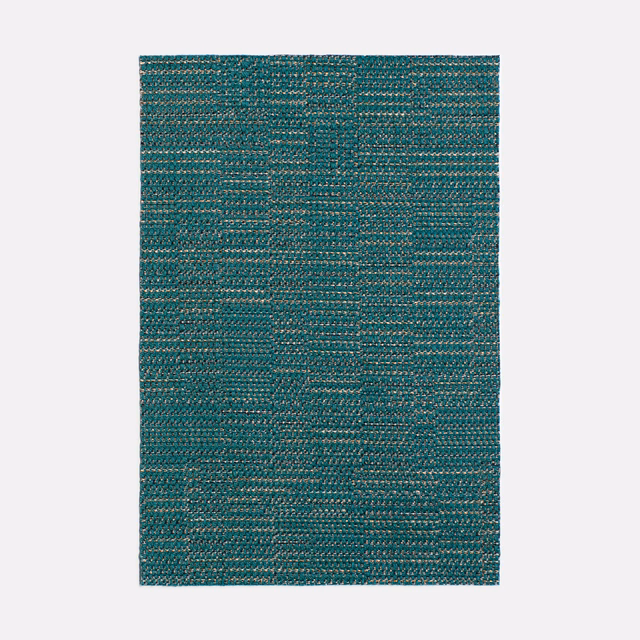 Deep malachite teal woven swatch with horizontal texture and subtle tonal blocks