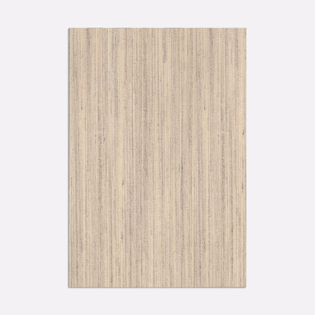 Warm oat-beige fabric swatch with fine vertical taupe striations and softly textured surface