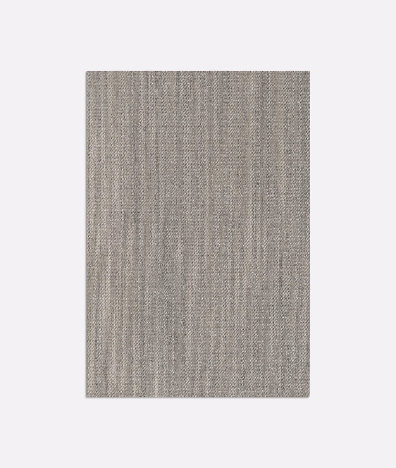 Taupe-grey woven swatch with fine, uneven vertical striations and subtle texture