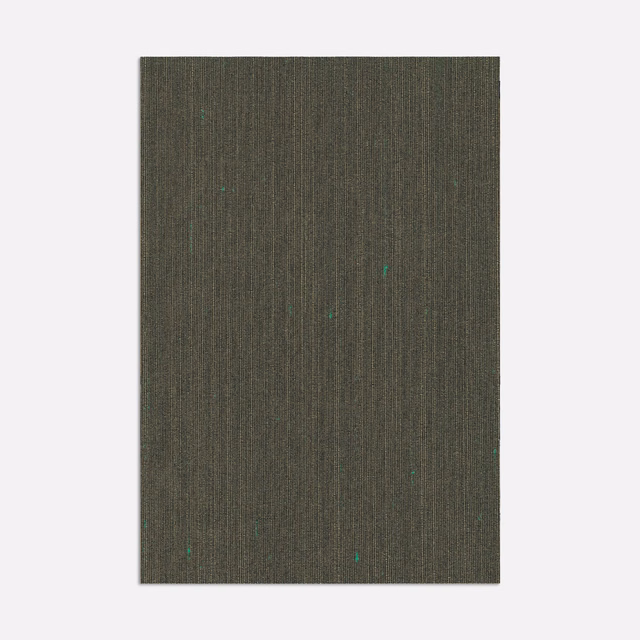 Dark olive-charcoal woven swatch with fine vertical ribs and tiny turquoise-green flecks