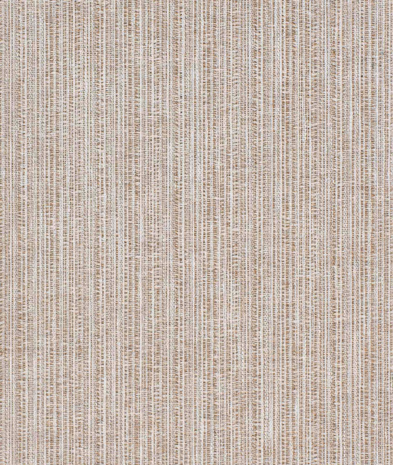 Warm beige woven fabric with fine vertical taupe striations and linen-like texture