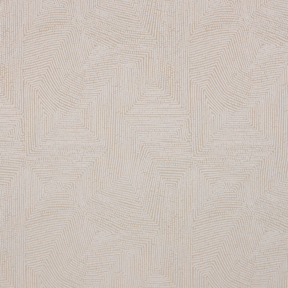 Warm ivory textile with fine stepped maze-like geometric weave and softly textured surface