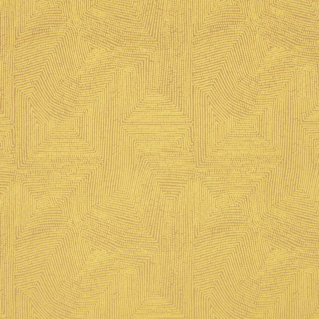Warm yellow-gold woven swatch with fine nested maze-like linear geometry