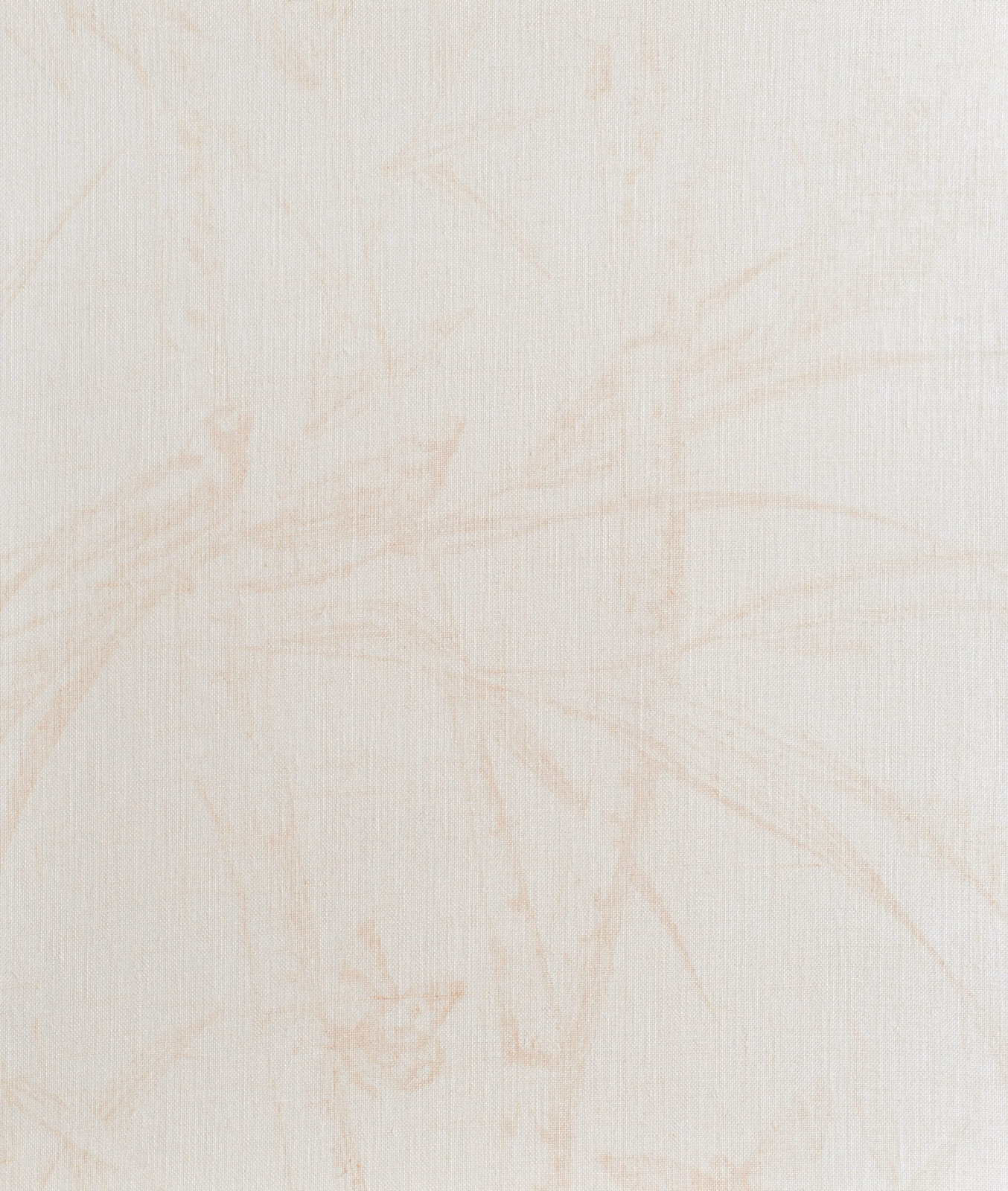 Warm ivory fabric with faint blush botanical strokes and a fine vertical weave