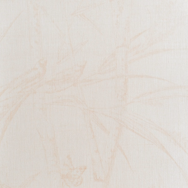 Warm ivory fabric with faint blush botanical strokes and a fine vertical weave