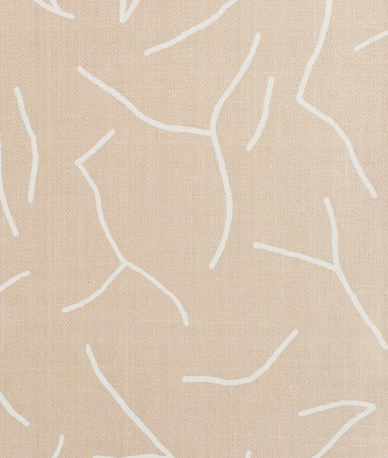 Warm oat-beige woven fabric with irregular white branching lines and fine texture