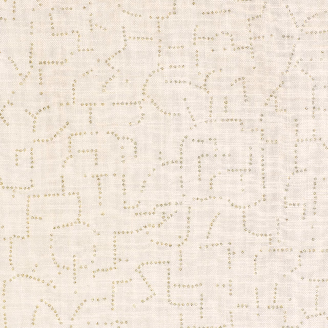Ivory woven fabric with pale-gold dotted geometric tracery
