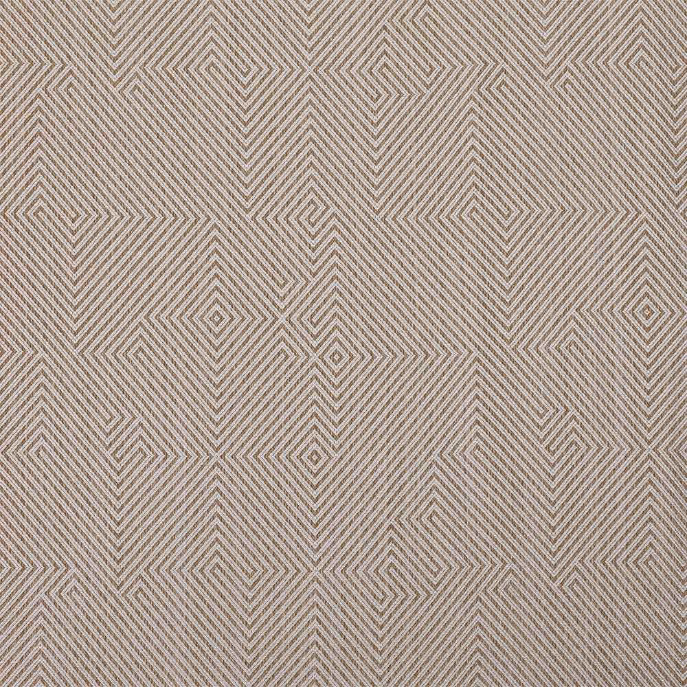 Warm taupe fabric with fine gold chevrons, diamonds and angular geometric weave