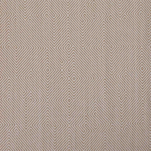 Warm taupe fabric with fine gold chevrons, diamonds and angular geometric weave