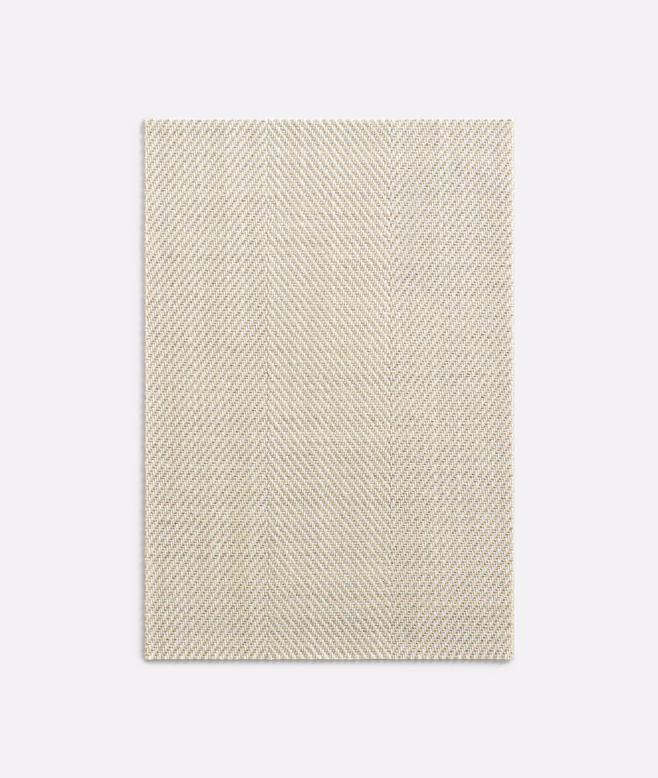 Pale greige herringbone textile with subtle vertical bands and a softly ridged weave