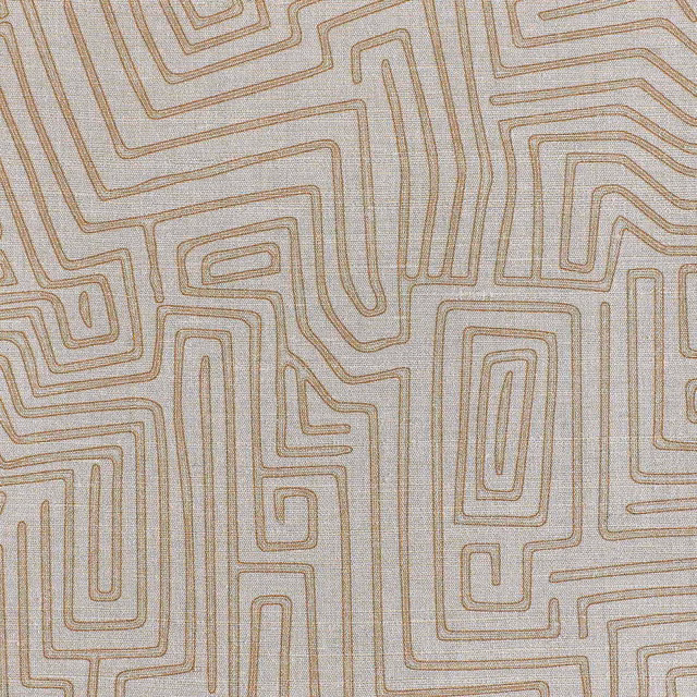 Pale stone woven fabric with fine taupe maze lines in angular pathways