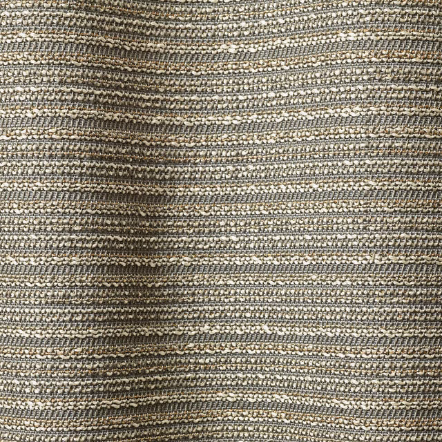 Cool grey woven swatch with cream flecks and irregular charcoal horizontal bands