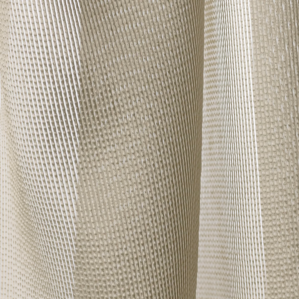 Soft greige beige fabric with fine vertical ribs and a tactile woven surface