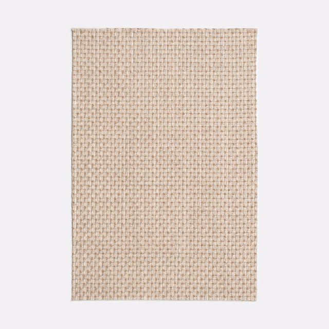 Warm oat-beige Lutetia swatch showing a compact, softly flecked basket weave