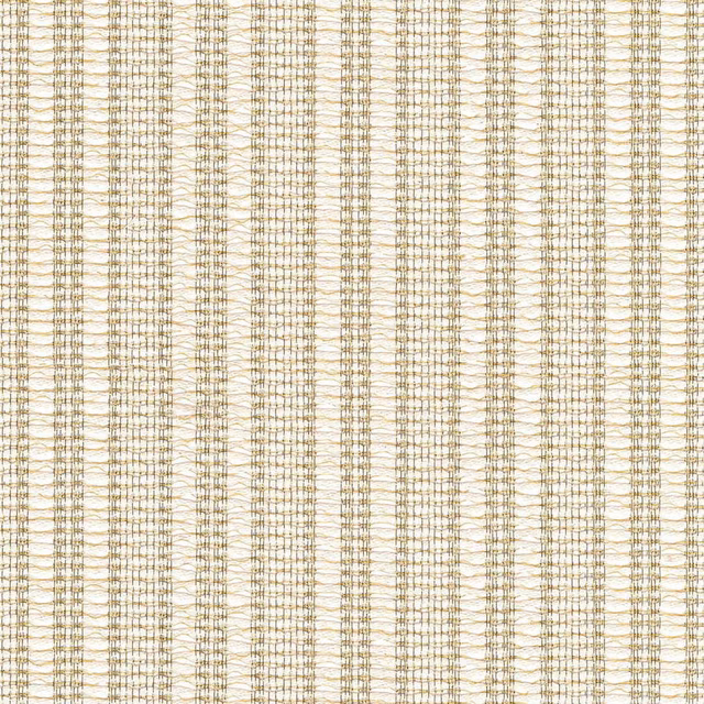 Warm ivory woven fabric with fine taupe-gold vertical ladder stripes and open texture
