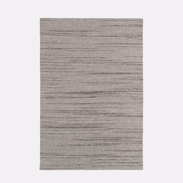 Cool taupe-grey woven fabric with fine horizontal charcoal striations