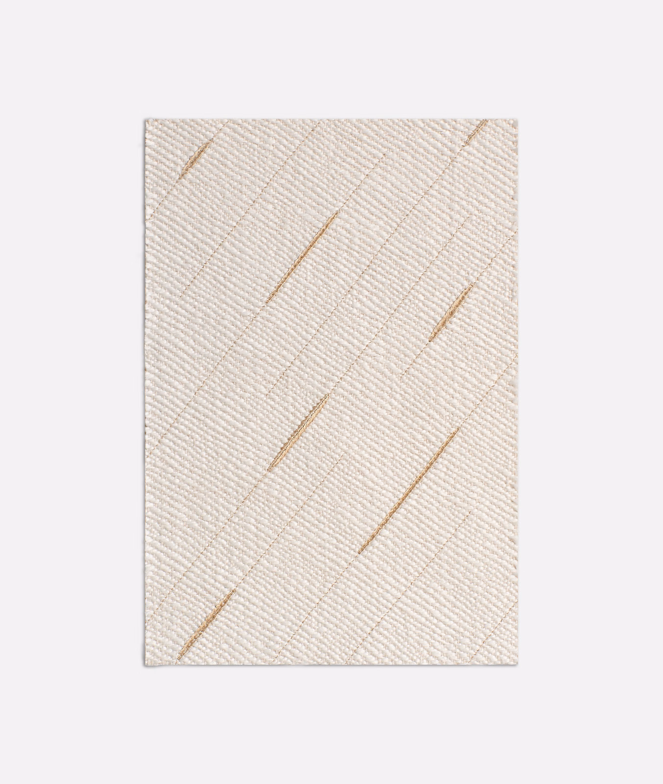 Warm ivory woven textile with fine diagonal ribs and sparse ochre-gold slashes