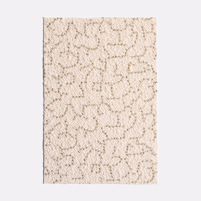 Cream woven swatch with taupe looping lines and a nubby, flecked texture