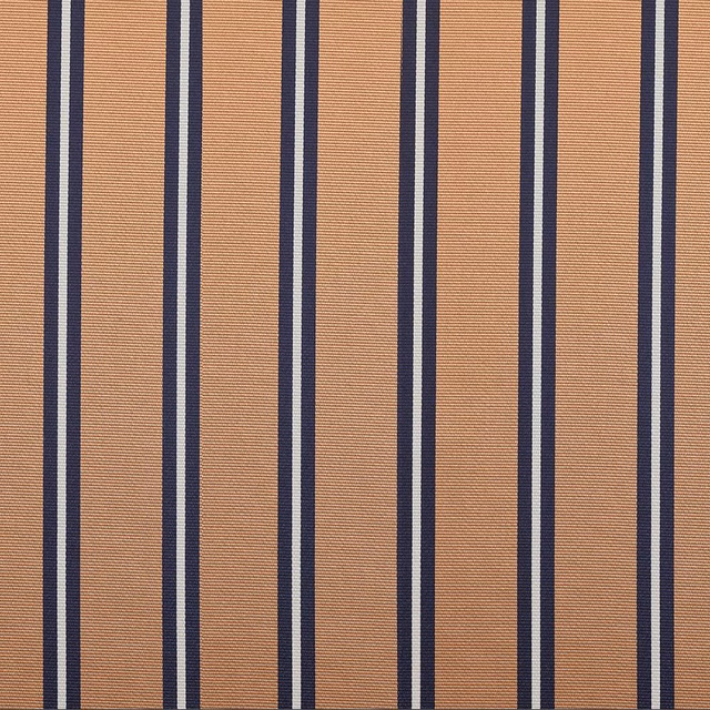 Warm terracotta striped textile with dark navy bands and fine horizontal ribbing