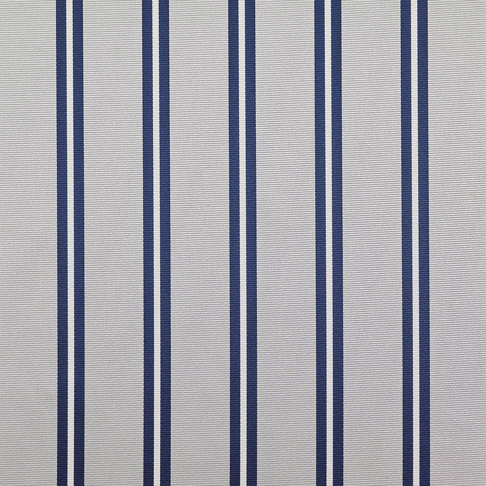 Cool grey ribbed fabric with evenly spaced vertical ink-blue stripes