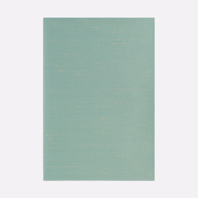Pale jade woven swatch with fine horizontal striations and scattered golden flecks