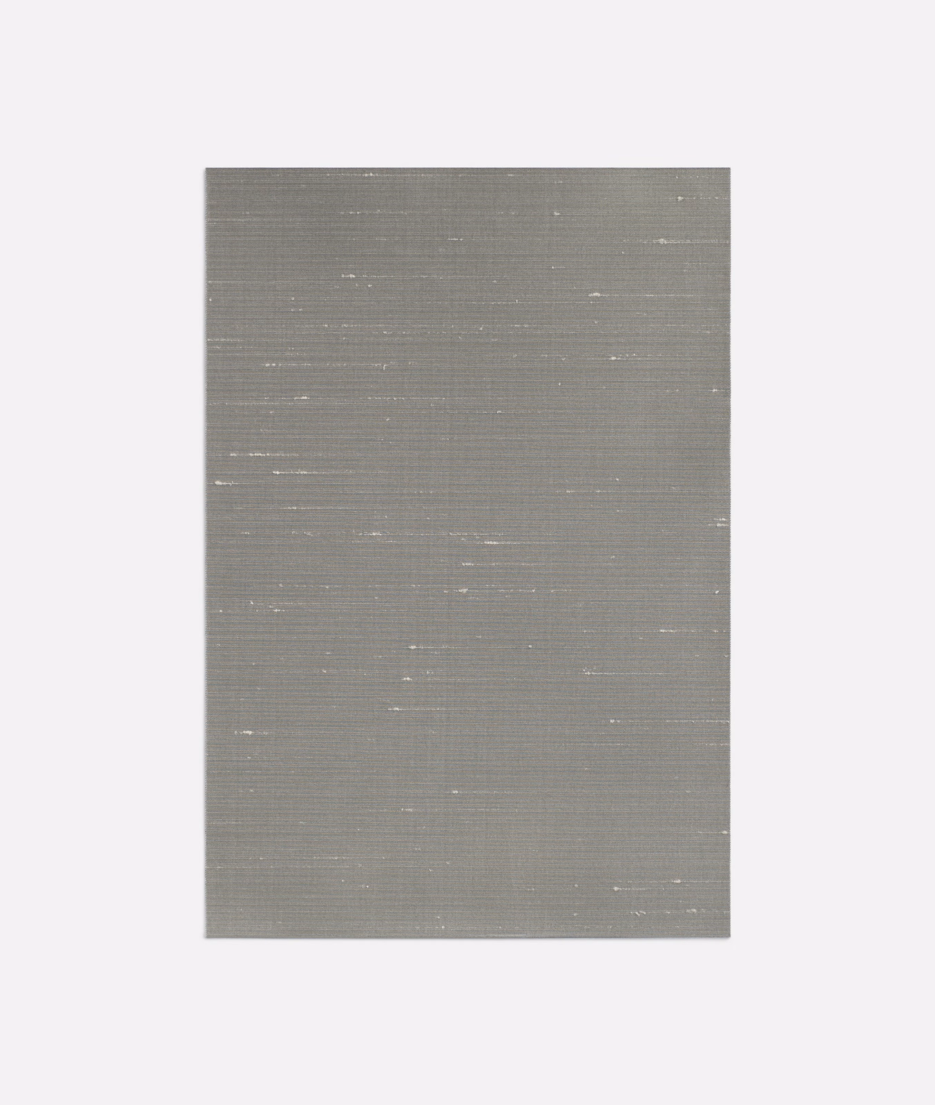 Cool metallic grey fabric with fine horizontal ribbing and scattered pale reflective flecks