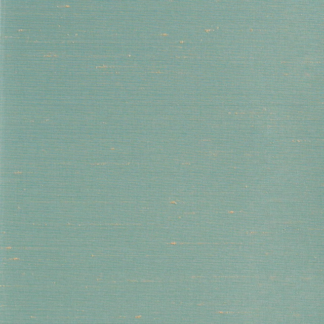 Muted jade teal woven ground with fine horizontal texture and scattered golden flecks
