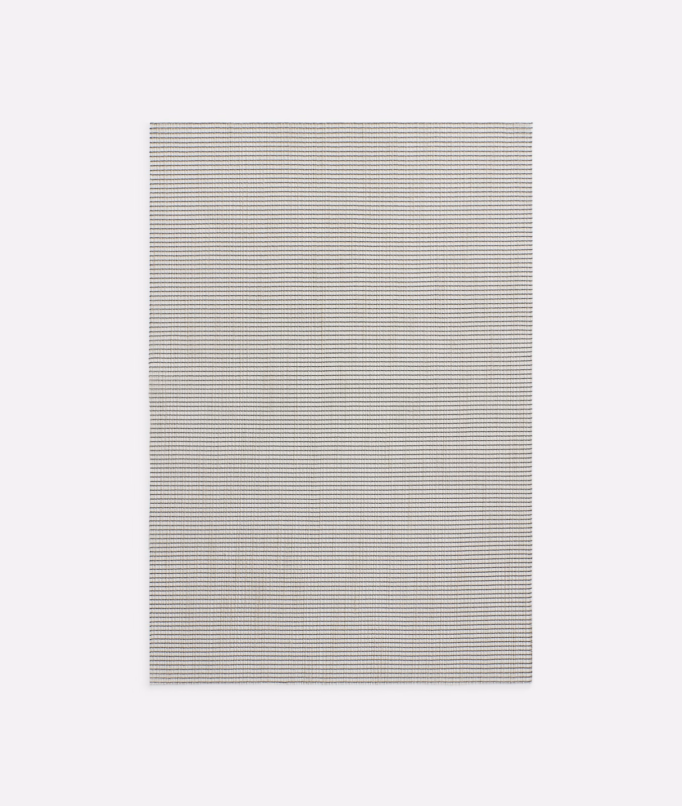 Fine horizontal grey striping across a pale natural linen-toned ground