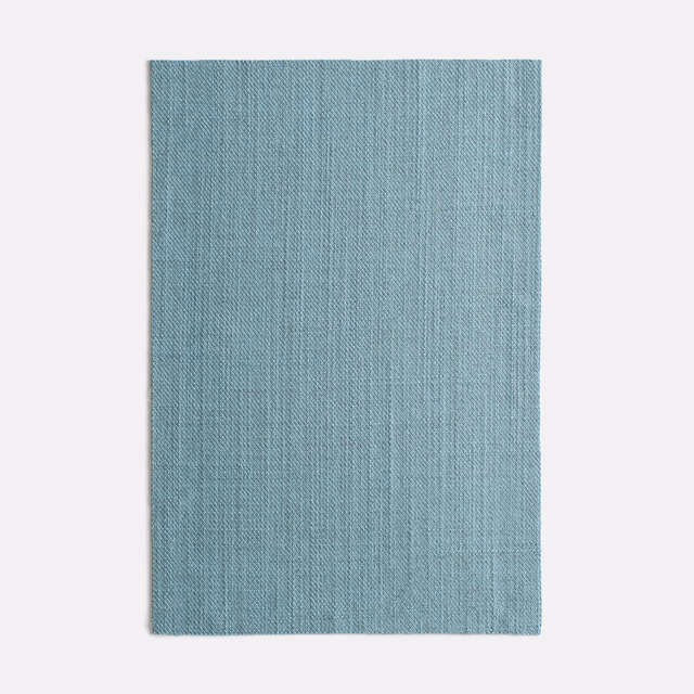 Muted blue-teal woven swatch with fine vertical striations and subtle tonal variation