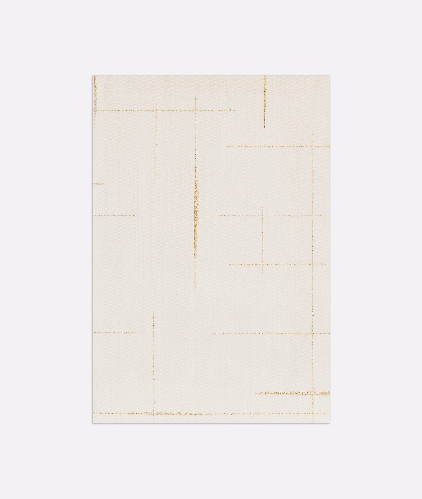 Warm ivory fabric with fine golden-beige geometric lines and subtle vertical weave