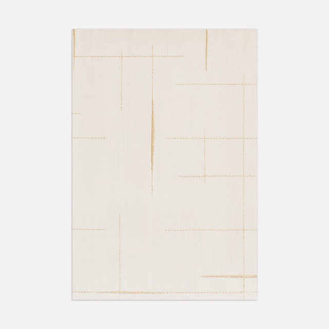 Warm ivory fabric with fine golden-beige geometric lines and subtle vertical weave