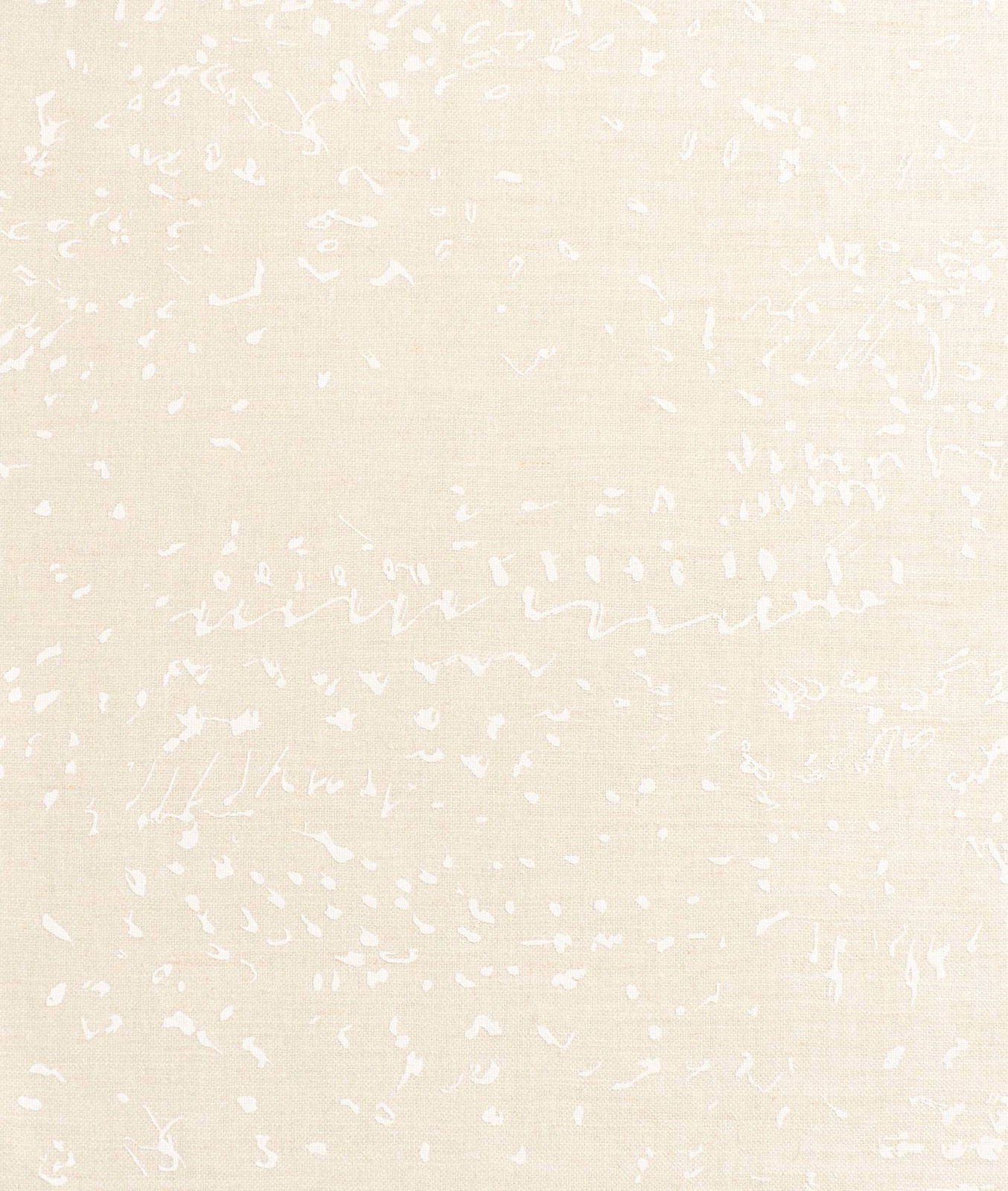 Warm ivory woven ground with white handwritten marks and pale beige depth