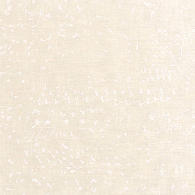 Warm ivory woven ground with white handwritten marks and pale beige depth