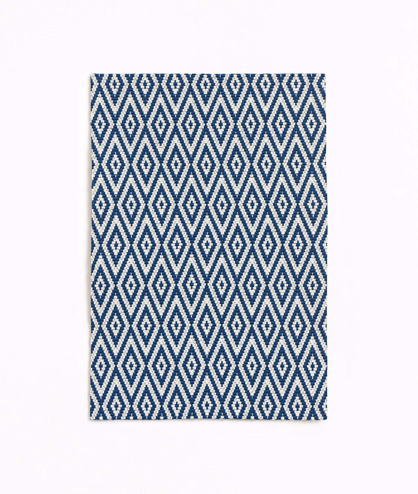 Deep navy and cream woven diamonds and chevrons on a rectangular swatch