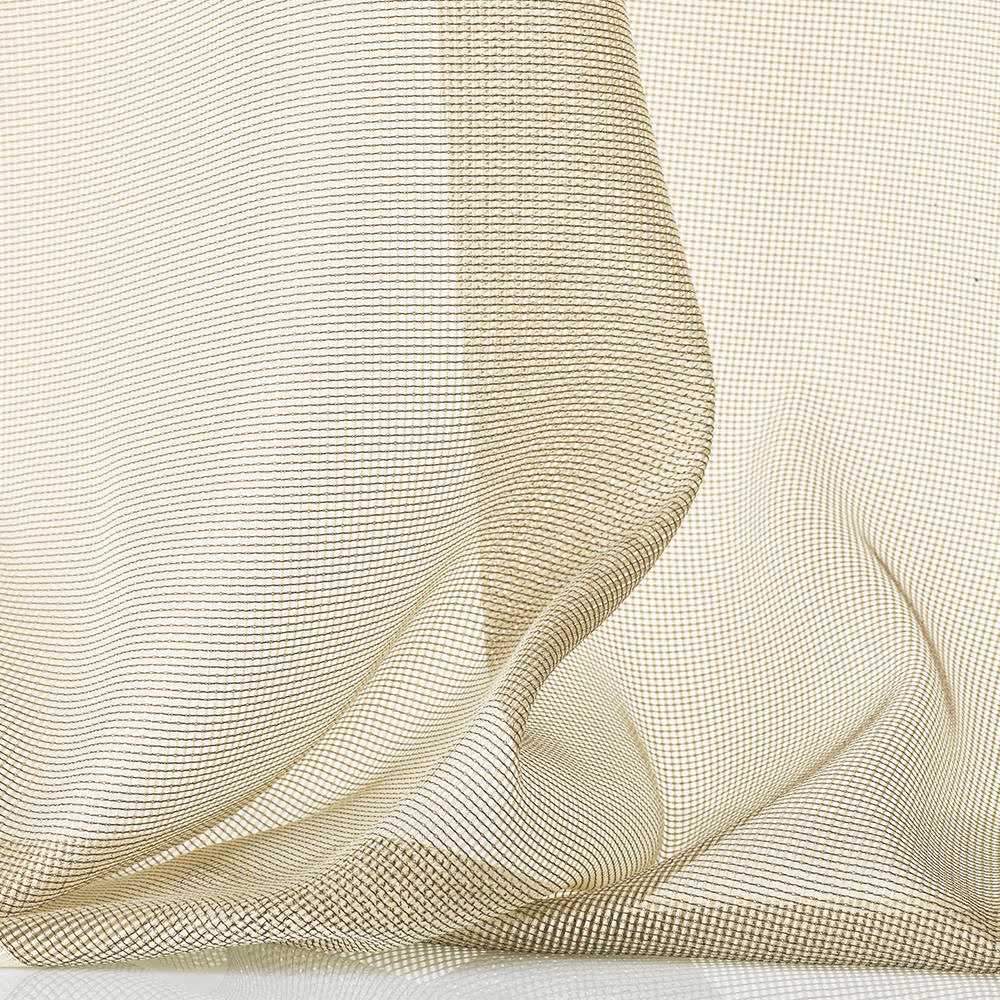 Pale ivory Cobra Duna fabric with fine taupe micro-grid and fluid folds